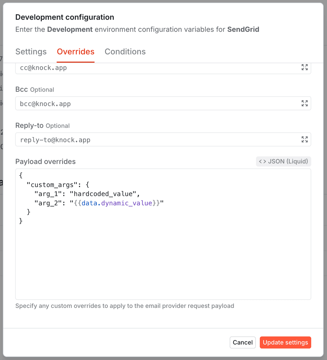 Channel JSON overrides